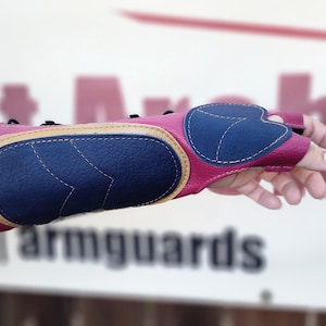 Pink Americana Leather Arm Guard and 3 Finger Shooting Tab. Bow Hand Shooting Glove