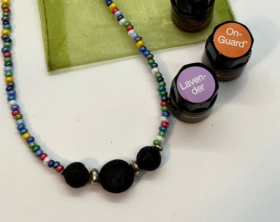 Aroma therapy jewelry, beaded boho essential oil choker necklace, lava stone diffuser necklace.