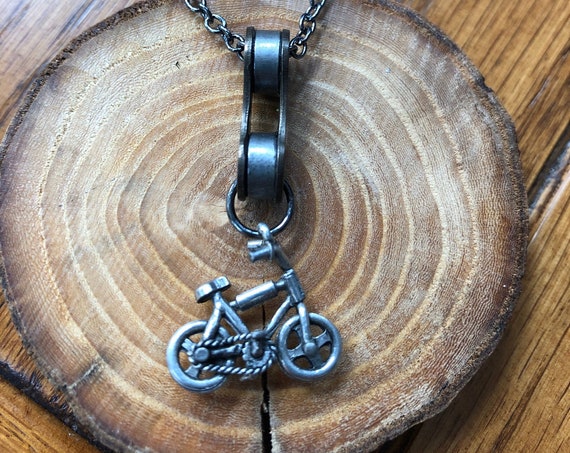 Bicycle necklace, sports theme jewelry, full bicycle chain link necklace, bicycle enthusiast jewelry, bicycle lover jewelry, discount