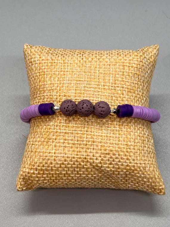 Heishi bracelet, Heishi polymer clay stretch bracelet, lava stone heishi bracelet