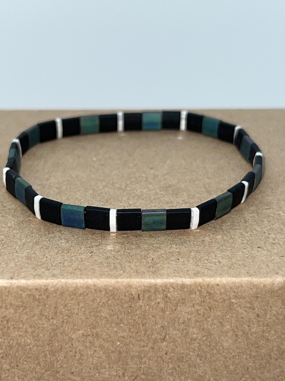 Tile tila stretch bracelet, stackable tila bracelet, glass tile bracelet, flat square tile bracelet