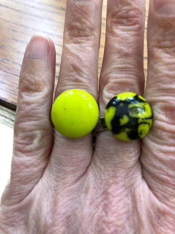 Light green adjustable ring, adjustable glass rings, lime green ring, green fused glass ring, green and black stripped glass ring .