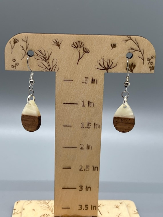 Wood and Resin Teardrop Earrings - Handmade, Unique Jewelry, 18mm, Gift for Her, Lightweight Earrings, Boho Chic, pearl white