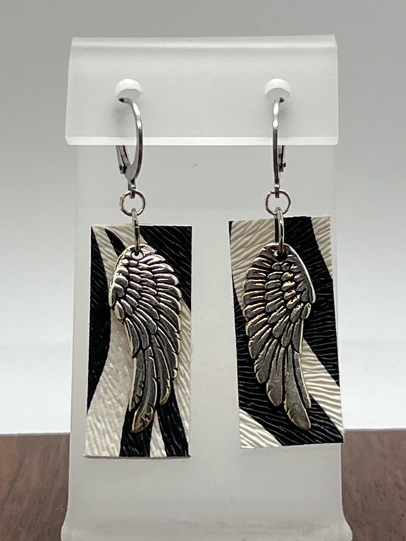 Faux leather bar earrings, bar earrings, animal print earrings, angel wing earrings, drop dangle earrings