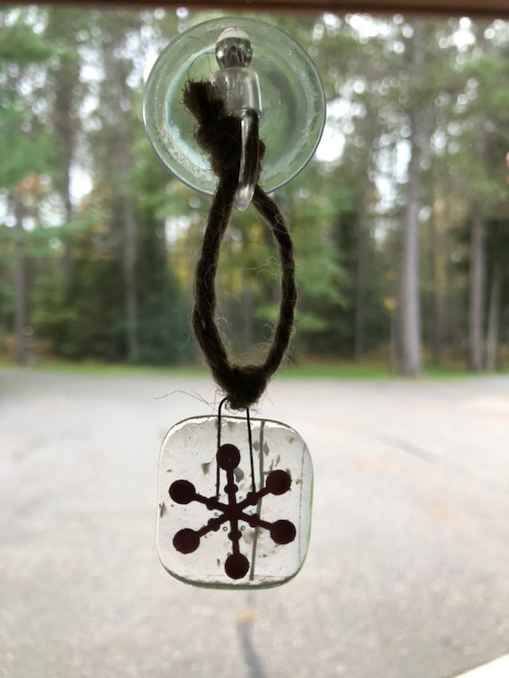 Christmas ornament, copper snowflake ornament, snowflake window hanger, glass and copper winter theme window hanger