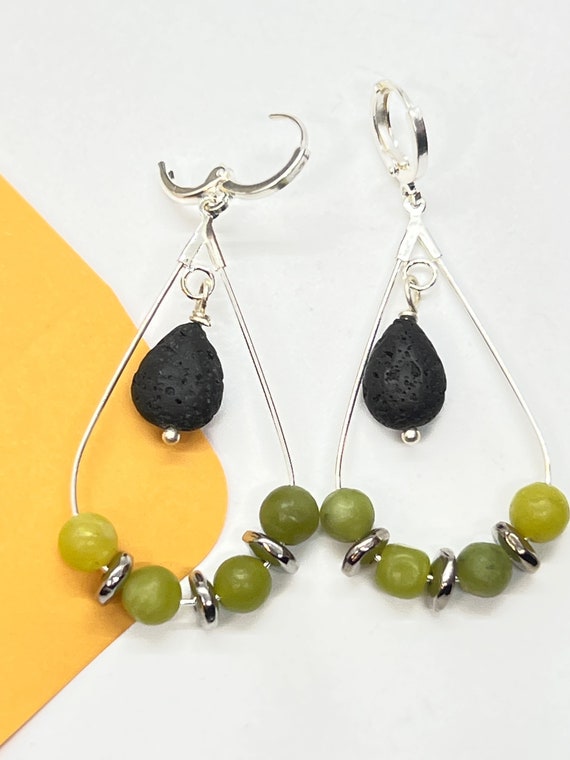 Lava stone earrings, Essential oil earrings, boho dangle earrings, semiprecious stone, new jade stones, statement earrings