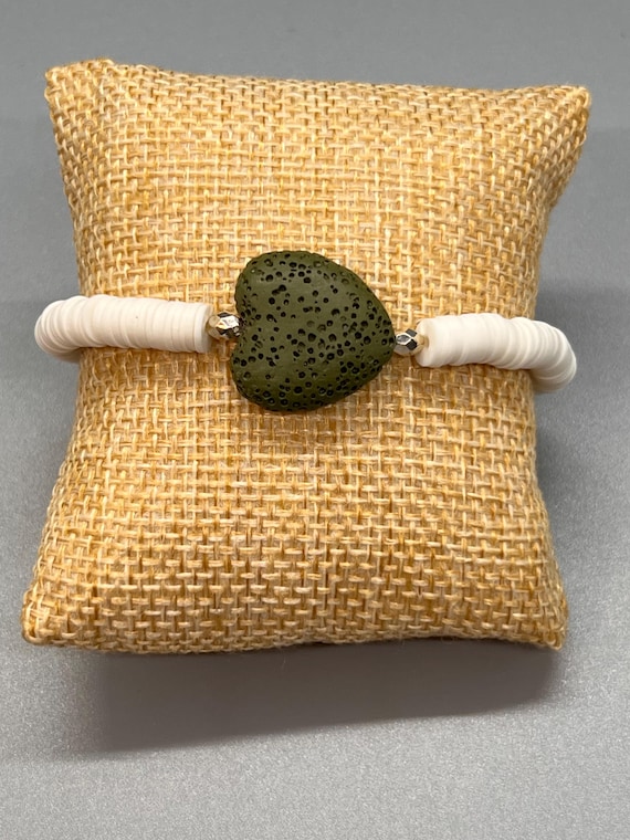 Heishi bracelet, Heishi polymer clay stretch bracelet, lava stone heishi bracelet