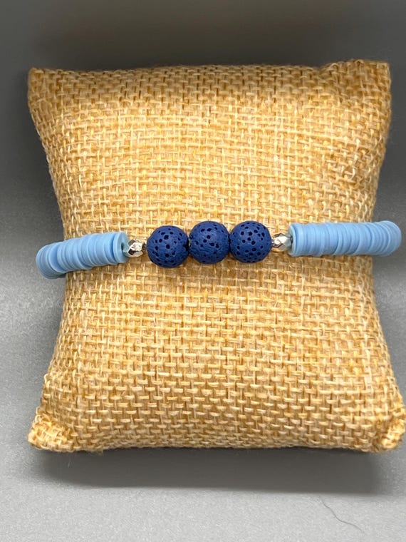 Heishi bracelet, Heishi polymer clay stretch bracelet, lava stone heishi bracelet