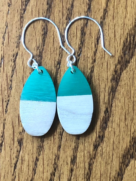 Wood and resin earrings, green resin and wood drop earrings, wood and resin teardrop earrings, trendy wood and resin earrings