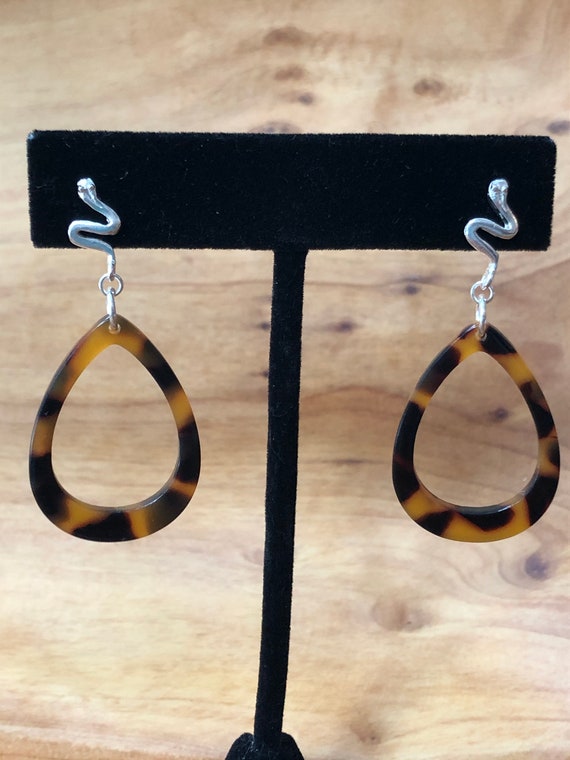 Tortoise shell earrings, acrylic earrings, teardrop earrings, sterling silver earrings, dangle tortoise shell earrings.