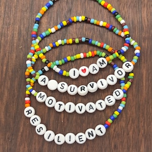 Affirmation Word Bracelet Set, Glass Bead Bracelet, Stackable, Inspirational Jewelry