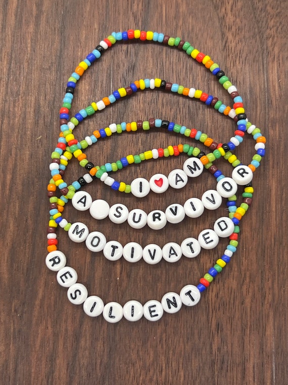 Word bracelet, friendship bracelet, affirmation bracelet, name bracelet, I am stackable bracelet, survivor, resilient, motivated