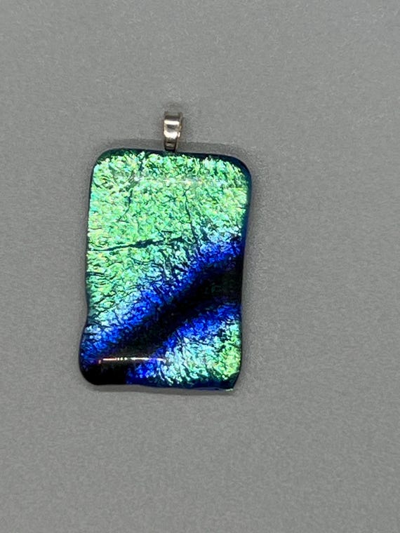 Dichroic Glass Pendant • Iridescent Blue Fused Glass Necklace