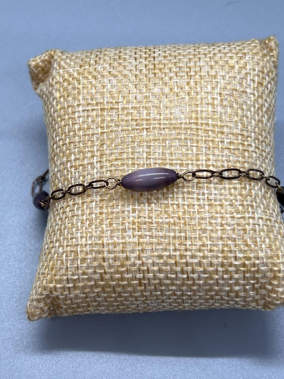 Ankle bracelet, Purple Bead Antique Brass Ankle Bracelet, Beach Jewelry, Purple Anklet - Summer Jewelry, Linked Bead and chain Anklet
