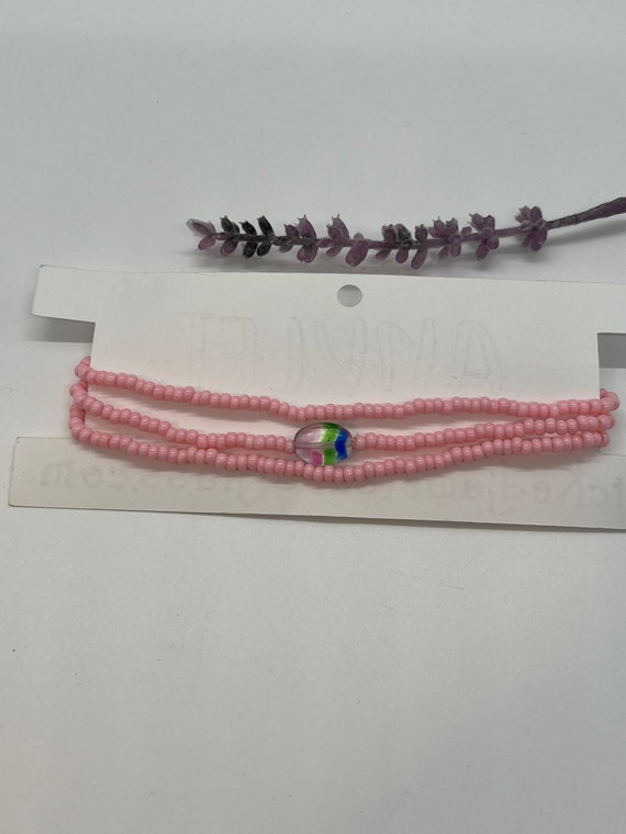 Ankle bracelet, set of 3 stretch anklets, pink seed bead ankle bracelet, pink colored bead charm, beach jewelry