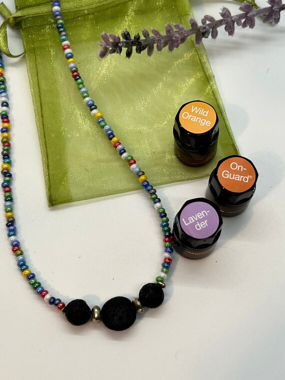 Aroma therapy jewelry, beaded boho essential oil choker necklace, lava stone diffuser necklace. Self care gift