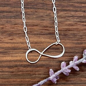 Infinity necklace, sterling silver infinity pendant necklace, paper clip chain