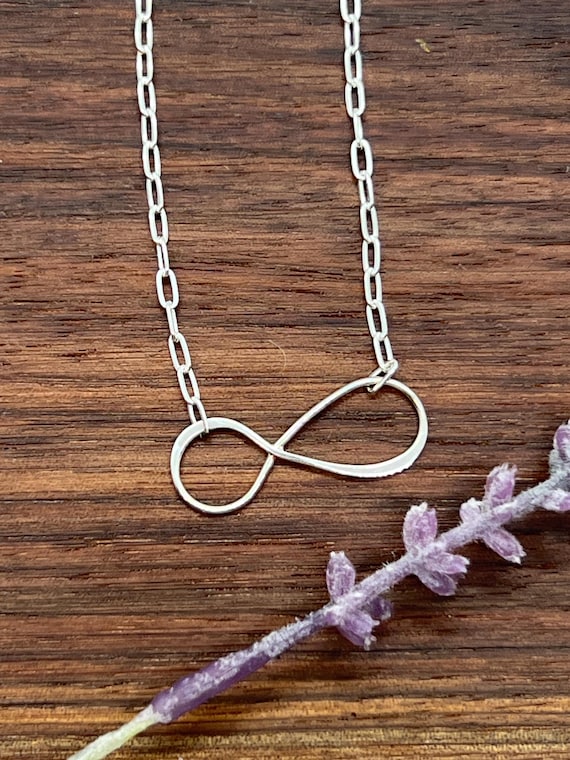 Infinity necklace, sterling silver infinity pendant necklace, paper clip chain