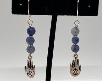 Blue gemstone earrings, yoga earrings, mandala earrings, boho earrings