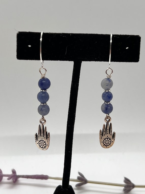 Blue gemstone earrings, yoga earrings, mandala earrings, boho earrings