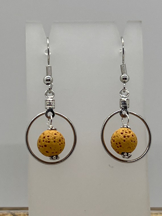 Lava stone earrings, Essential oil earrings, woman earrings, mustard yellow lava stone, diffuser earrings, aromatherapy earrings.