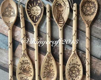 Wooden Spoon in Various Designs, Kitchen Witch Gift, Gift for Cooks, Pyrography,