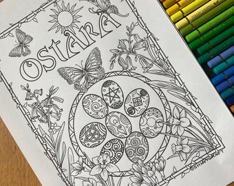 Ostara Colouring Page, Digital Download Only, Witch Colouring Book, Sabbats, Pagan, Wiccan,