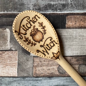 Kitchen Witch Wooden Spoon, Pyrography, Woodburning, Witch Gift, Kitchen Decor image 2