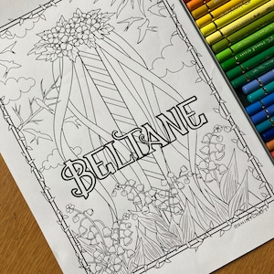 Beltane Colouring Page, Digital Download, Witch Colouring Sheet, Sabbats, Wheel of the Year
