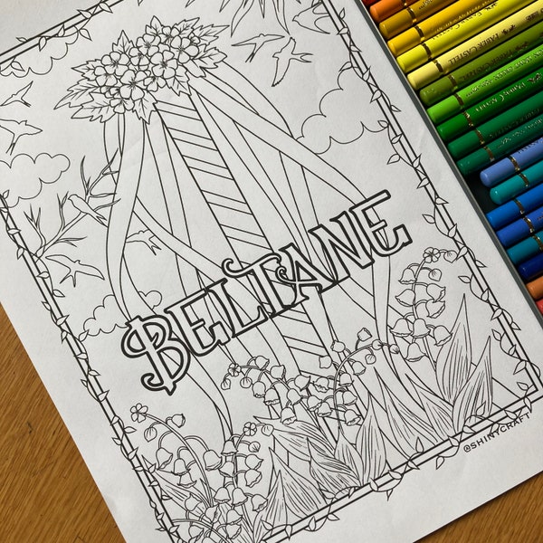 Beltane Colouring Page, Digital Download, Witch Colouring Sheet, Sabbats, Wheel of the Year