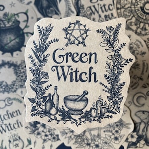 Green Witch Sticker, Witch Gift, Book of Shadows Journal Decor