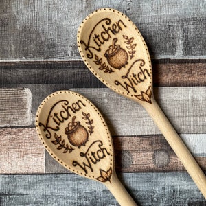 Kitchen Witch Wooden Spoon, Pyrography, Woodburning, Witch Gift, Kitchen Decor image 4