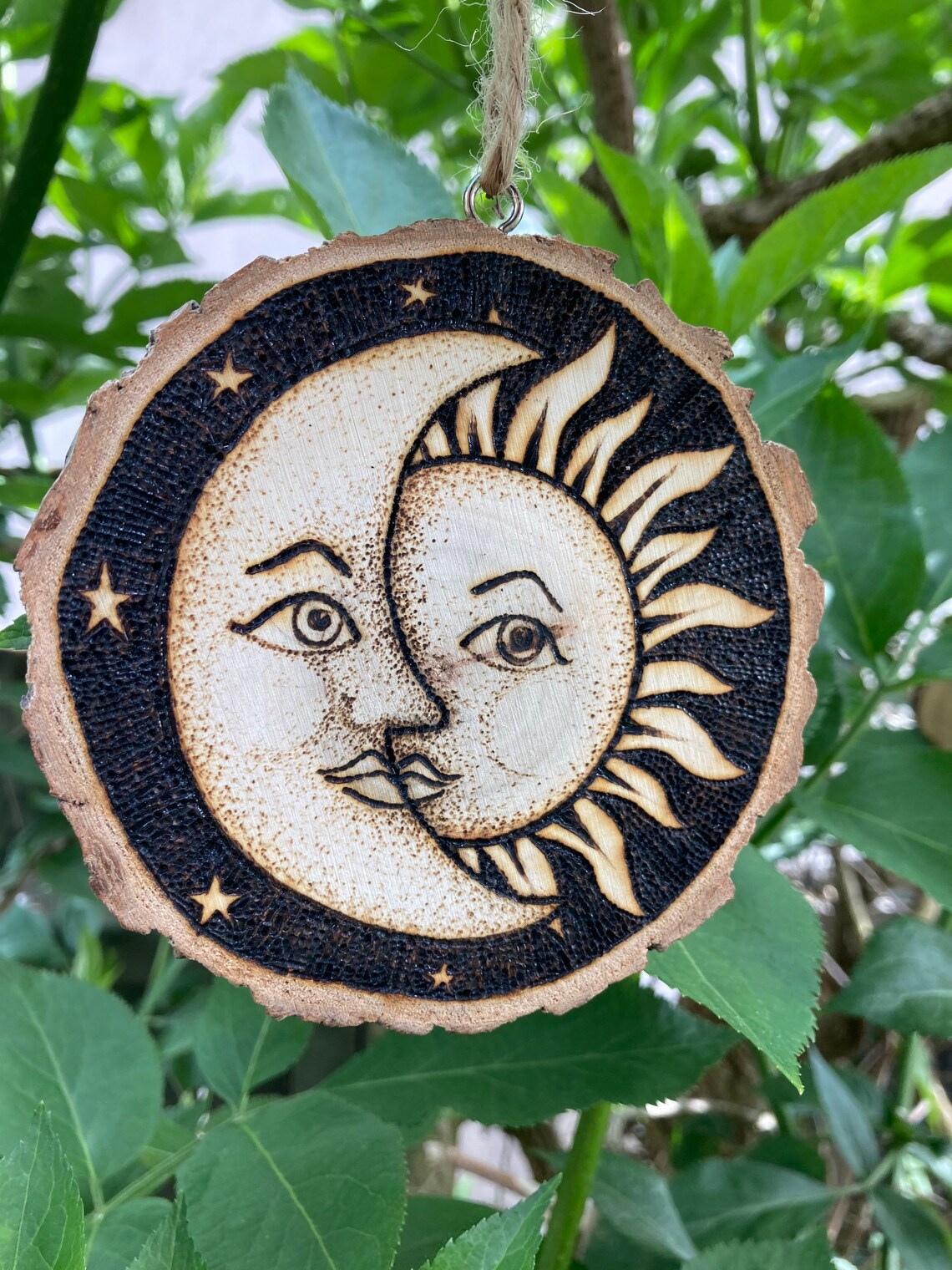 Sun and Moon Handburned Pyrography Wood Slice With Woodburned | Etsy