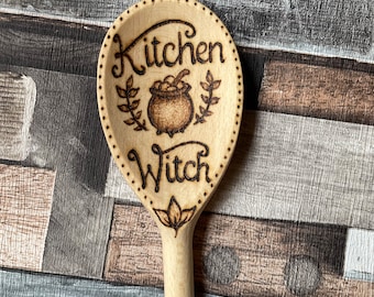 Kitchen Witch Wooden Spoon, Pyrography, Woodburning, Witch Gift, Kitchen Decor