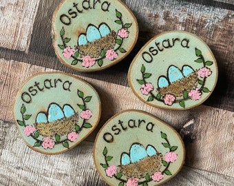 Ostara Sabbat Altar Decoration, Mini Wood Slice, Pyrography, Woodburning, Handpainted, 5-6cm