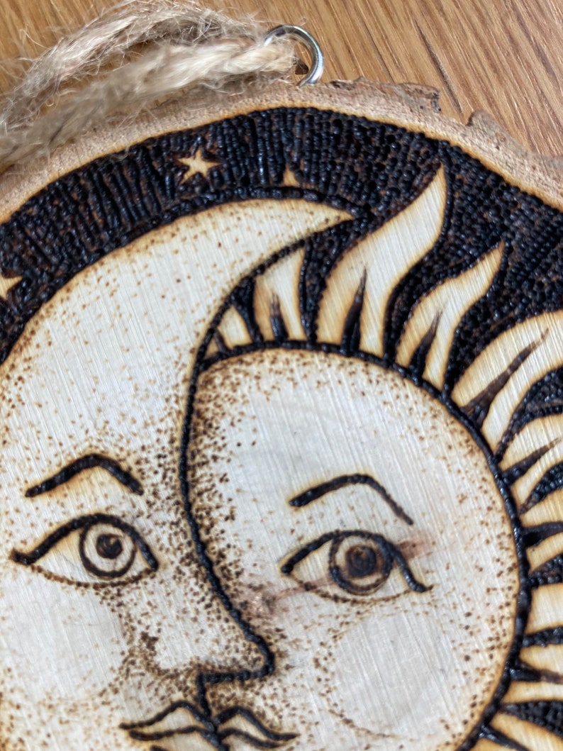 Sun and Moon Handburned Pyrography Wood Slice with Woodburned | Etsy