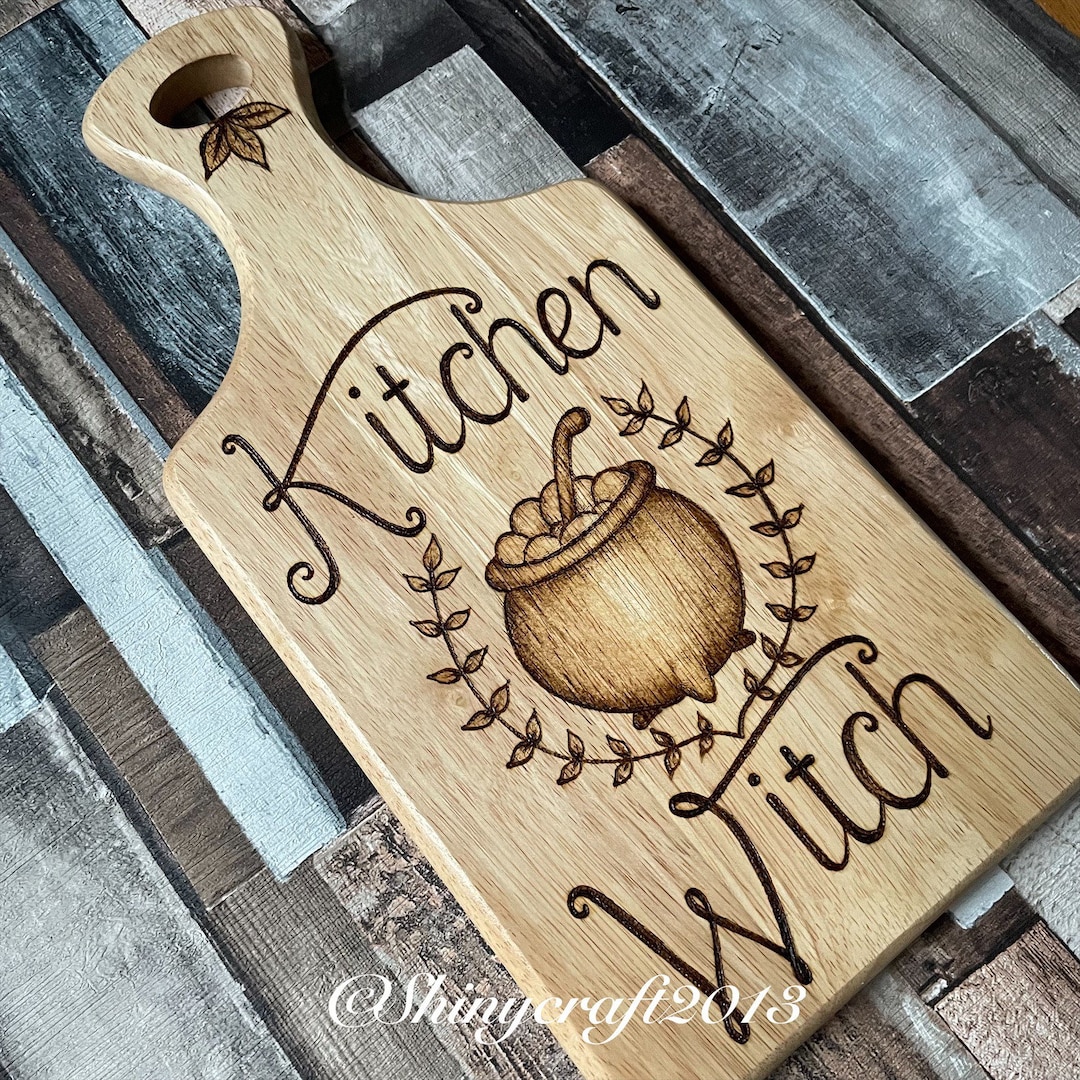 Kitchen Witch Wooden Chopping Board, Pyrography Woodburning Kitchen ...