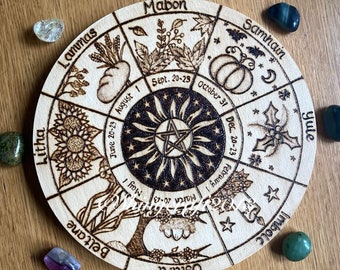 Wheel of the Year, Pagan Sabbats Altar Decor, Pyrography Woodburning