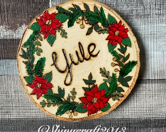 Yule Wooden Sign, Pyrography, Woodburning, Witch Altar Decor