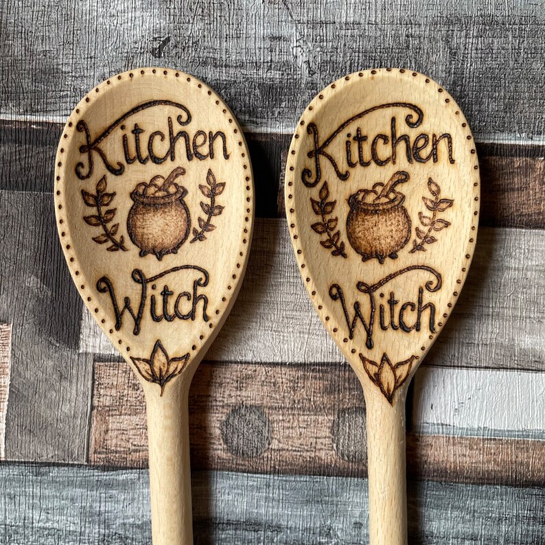 Kitchen Witch Wooden Spoon, Pyrography, Woodburning, Witch Gift, Kitchen Decor image 3