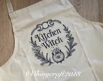 Kitchen Witch Apron printed with my original artwork, Bakers Gift, Gift for Cook