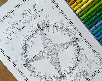 Imbolc Colouring Page, Digital Download Only, Witch Colouring, Sabbats, Pagan, Wiccan, Spring