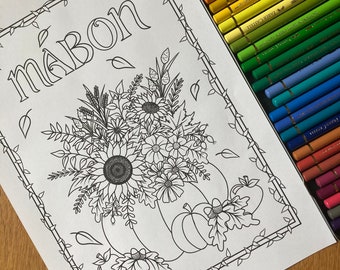 Mabon Colouring Page, Digital Download Only, Witch Colouring Book, Pagan, Sabbats, Wiccan