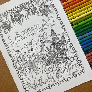 Lammas Lughnasadh Colouring Page, Digital Download Only, Witch Colouring book, Sabbats, Pagan, Wiccan, Summer solstice