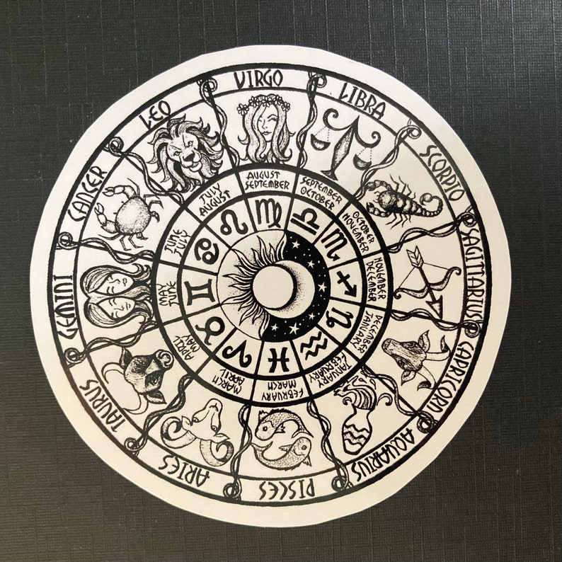 Zodiac Astrology Wheel Sticker, Witch Gift, Book of Shadows Journal Decor image 3