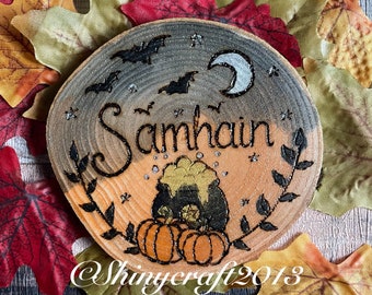 Samhain Altar Decoration - Pyrography -Woodburning - Witch - Sabbat - Pagan