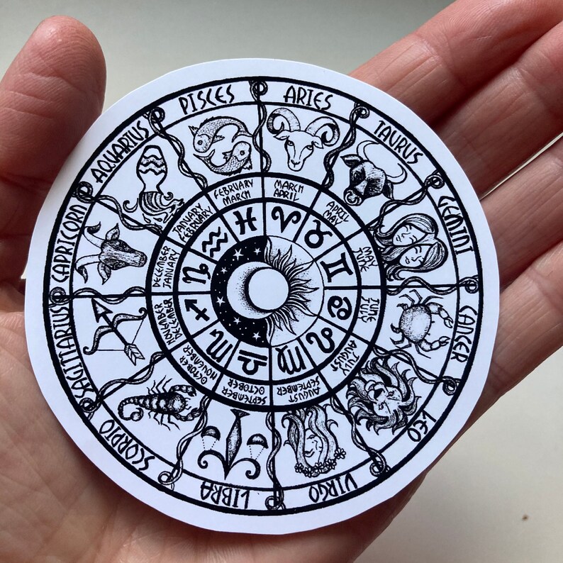 Zodiac Astrology Wheel Sticker, Witch Gift, Book of Shadows Journal Decor image 2