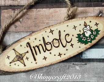 Imbolc Wooden Sign, Altar Decor, Woodburning, Pyrography