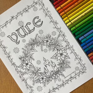 Yule Colouring Page, Digital Download only, Witch Colouring, Sabbats, Pagan, Wicca
