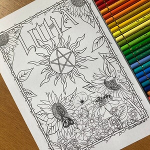 Litha Colouring Page, Digital Download only, Witch Colouring, Sabbats, Pagan, Wiccan